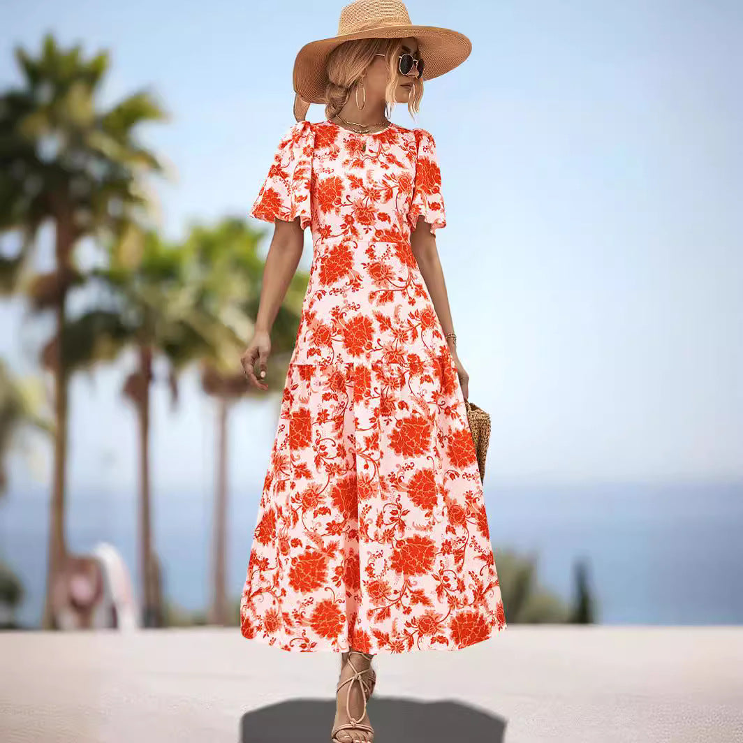 Damen Maxikleid mit floralem Print und eleganter Raffung Sovae