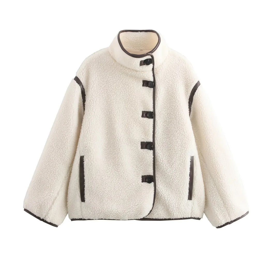 Damen Kuschelige Fleecejacke mit hohem Kragen und praktischen Taschen Sovae