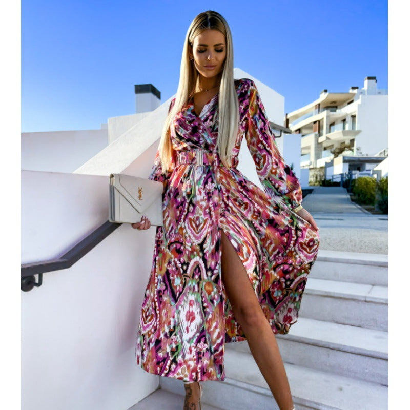 Damen Maxi-Kleid mit tiefem Schlitz und floralem Muster Sovae