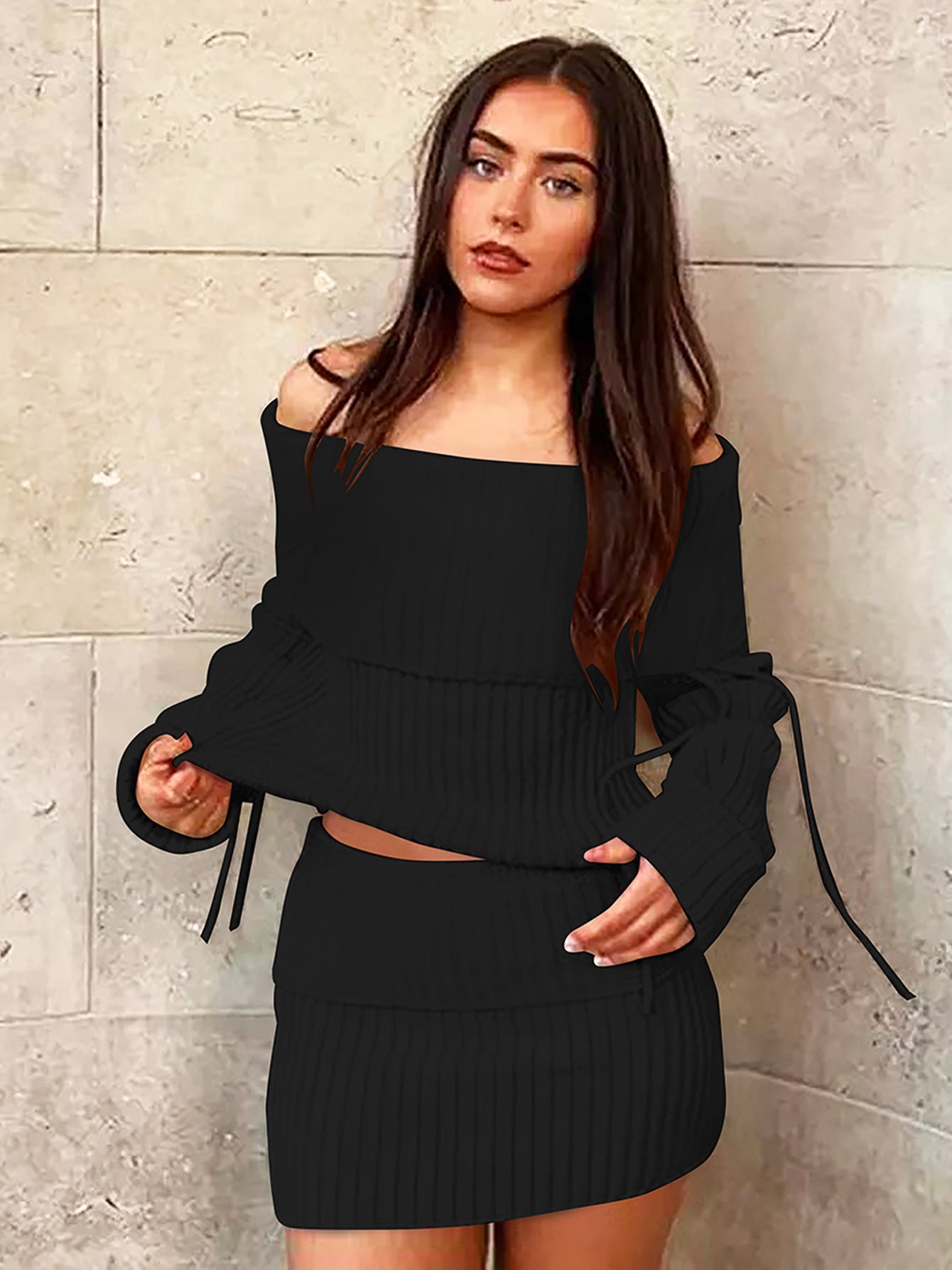 Damen Off-Shoulder Strickset Sovae