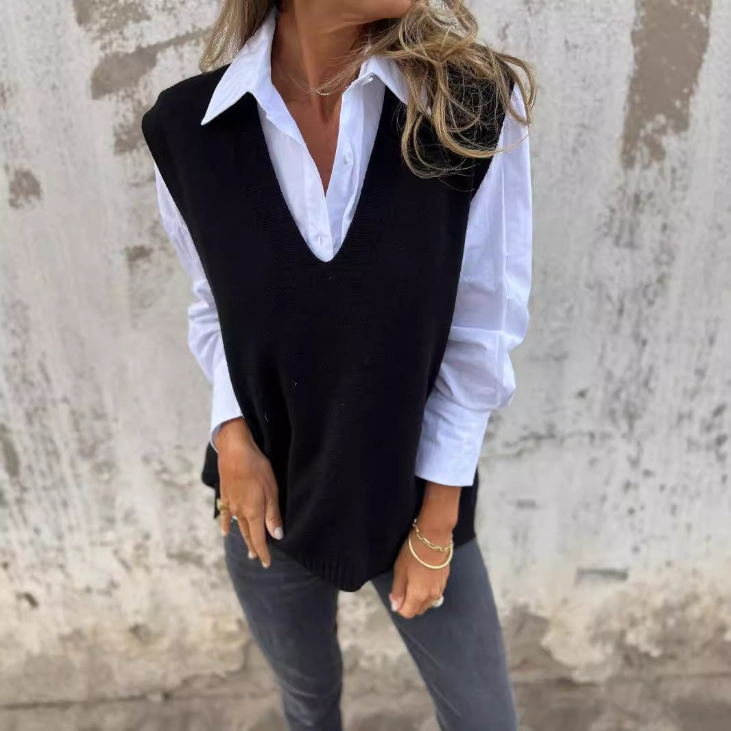 Damen elegante Strickweste mit V-Ausschnitt Sovae
