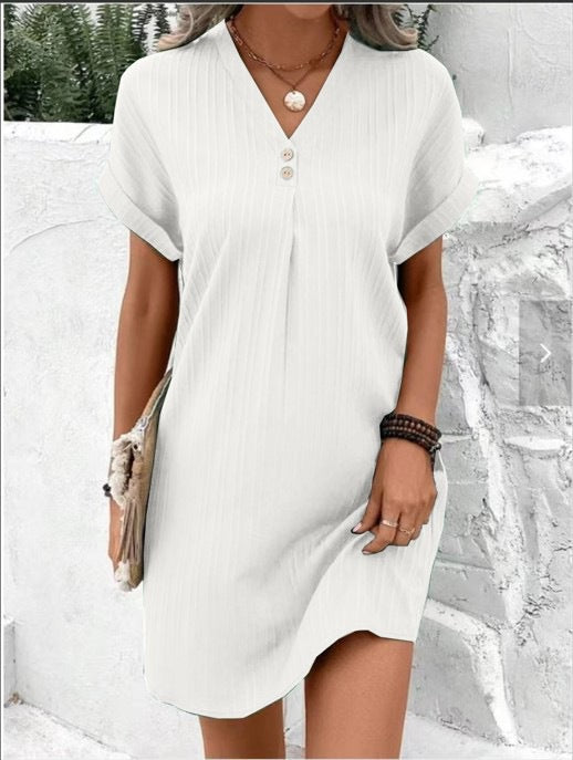 Damen lässiges Shirt-Kleid mit Knopfleiste und geripptem Design Sovae