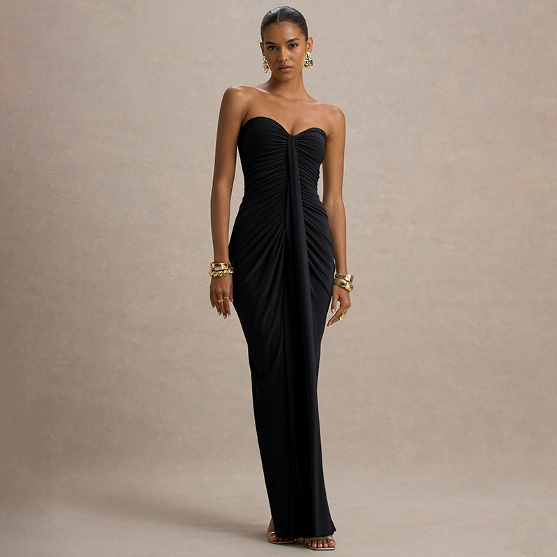 Damen elegantes langes Kleid mit geraffter Vorderseite Sovae