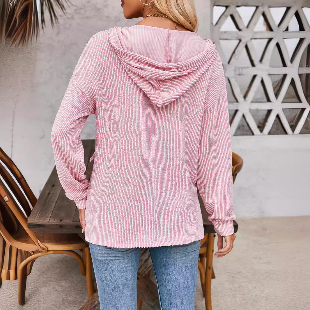 Damen Hoody mit V-Ausschnitt und Seitenschlitzen Sovae