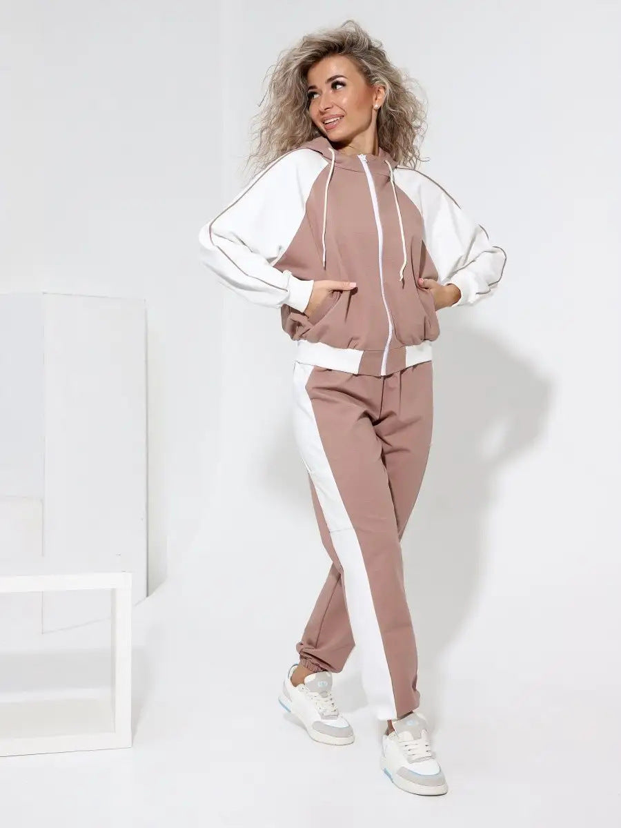 Damen sportlicher Fleece-Jogginganzug mit modischem Reißverschluss Sovae