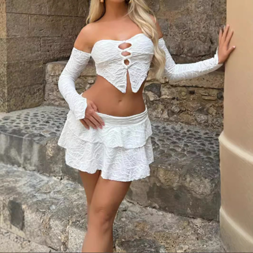 Damen Off-Shoulder Oberteil mit Rüschendetails und raffiniertem Ausschnitt Sovae