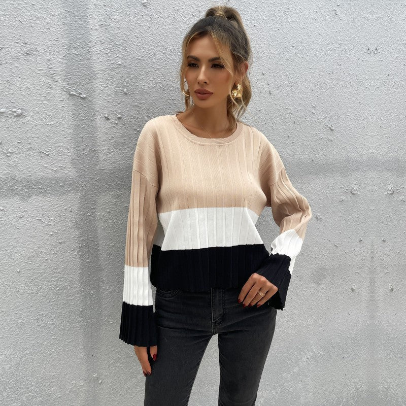 Damen Strickpullover mit modischem Blockstreifen-Design und weiten Ärmeln Sovae