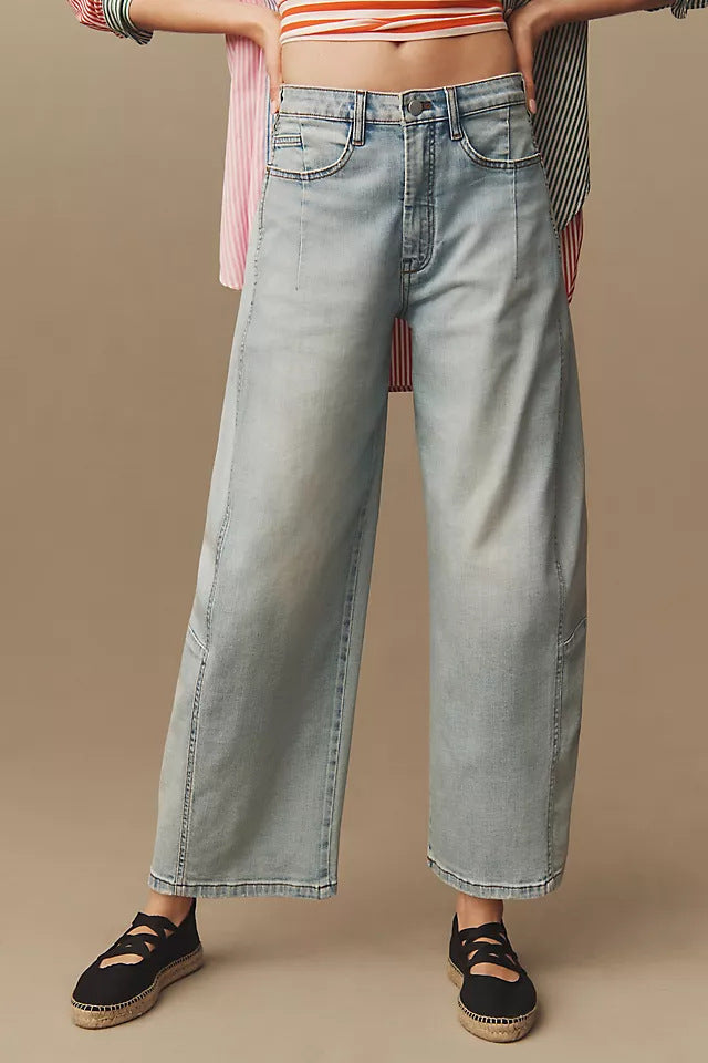 Damen Weit geschnittene High-Waist Jeans mit modischem Detail Sovae