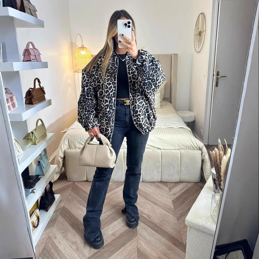 Damen lässige Steppjacke im Leopardenmuster Sovae