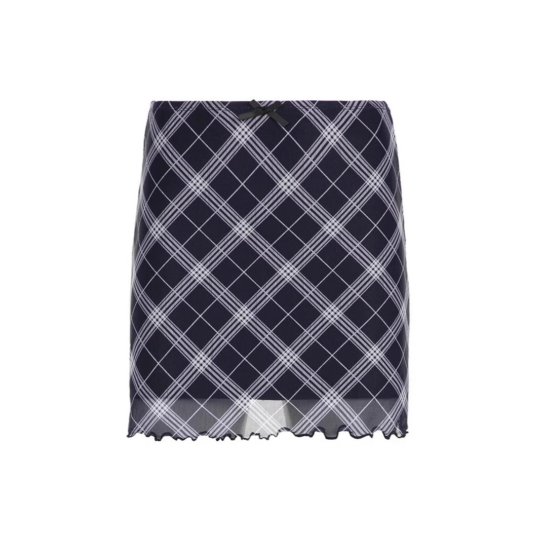 Damen Minirock mit modernem Karomuster und verspieltem Saum Sovae