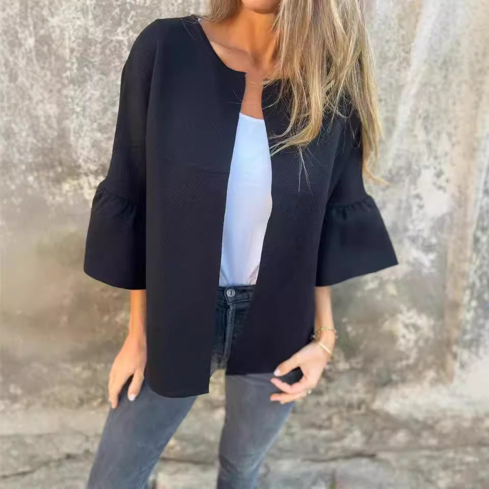 Damen modische Cardigan mit auffälligen Glockenärmeln und lockerer Passform Sovae