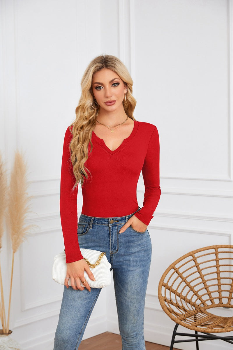 Damen Langarmshirt mit V-Ausschnitt von Sovae