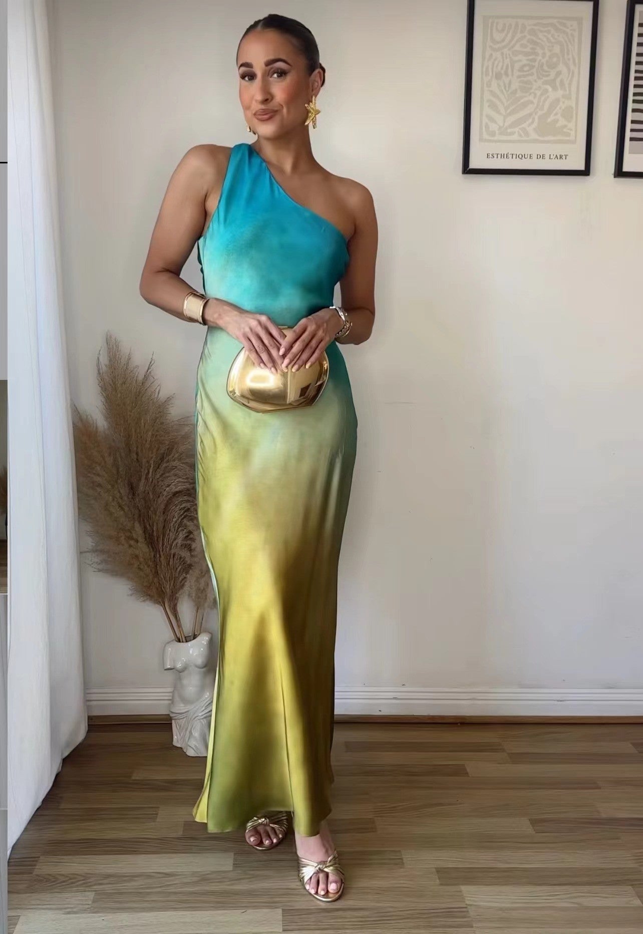 Damen One-Shoulder Maxikleid aus weichem, fließendem Material Sovae