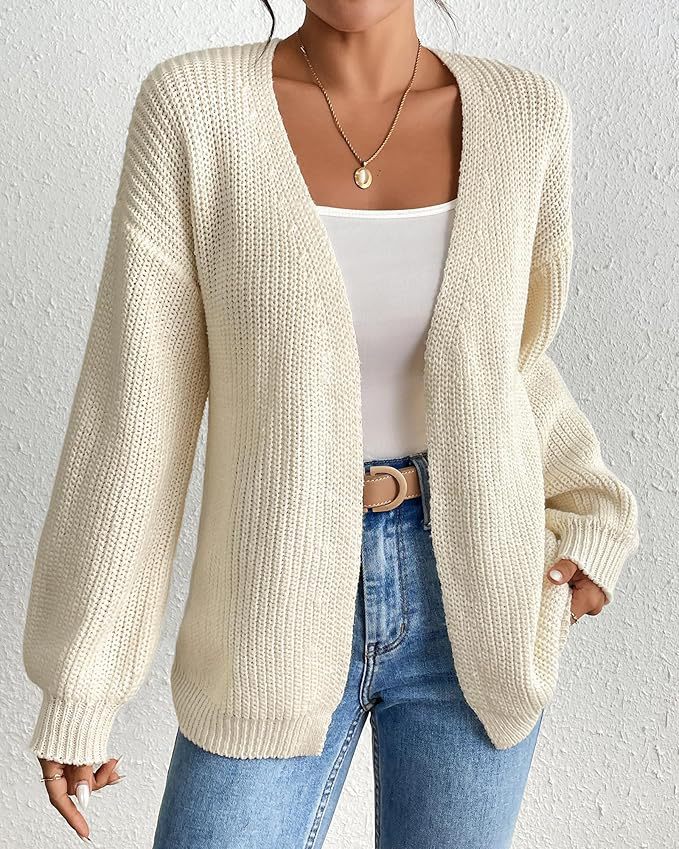 Damen lässige Strickjacke mit oversize Ärmeln und V-Ausschnitt Sovae