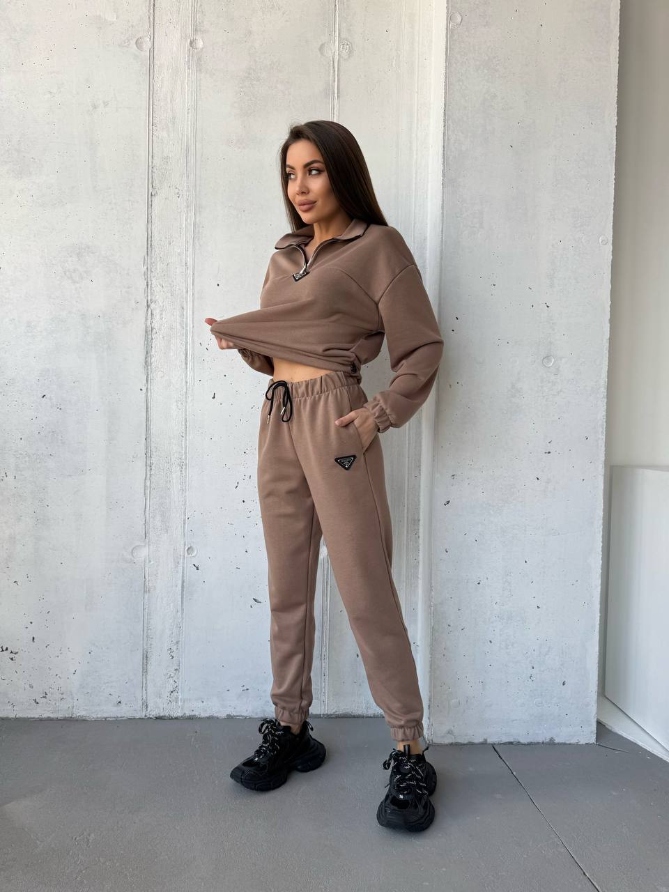 Damen sportliches Set aus weichem Fleece mit Kapuze Sovae