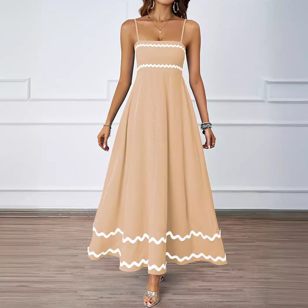 Damen langes Maxikleid mit dekorativem Saum Sovae