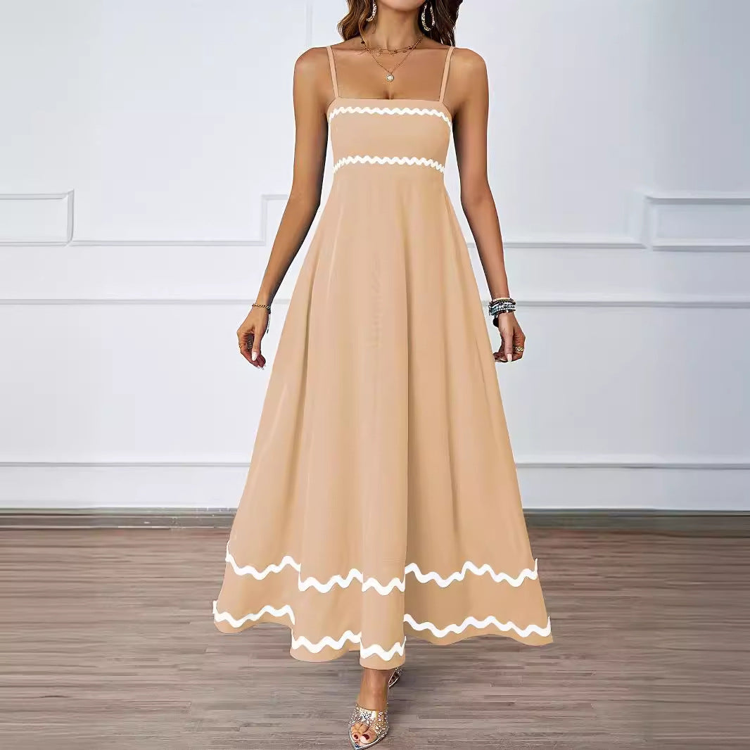 Damen langes Maxikleid mit dekorativem Saum Sovae