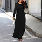 Damen elegantes Maxikleid mit langen Ärmeln und fließendem Schnitt Sovae