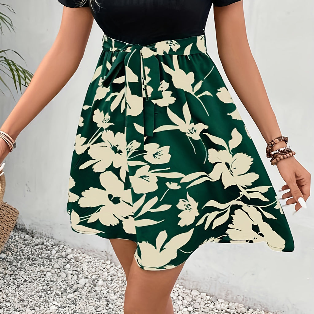 Damen Sommerrock mit floralen Mustern und Taillenband Sovae