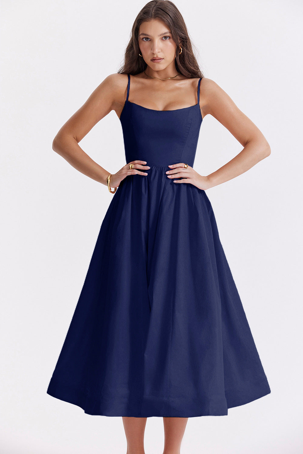 Damen Maxikleid mit floralem A-Linien-Schnitt und zarten Spaghettiträgern Sovae