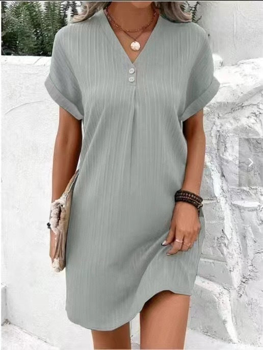 Damen lässiges Shirt-Kleid mit Knopfleiste und geripptem Design Sovae
