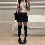 Damen Minirock mit modernem Karomuster und verspieltem Saum Sovae