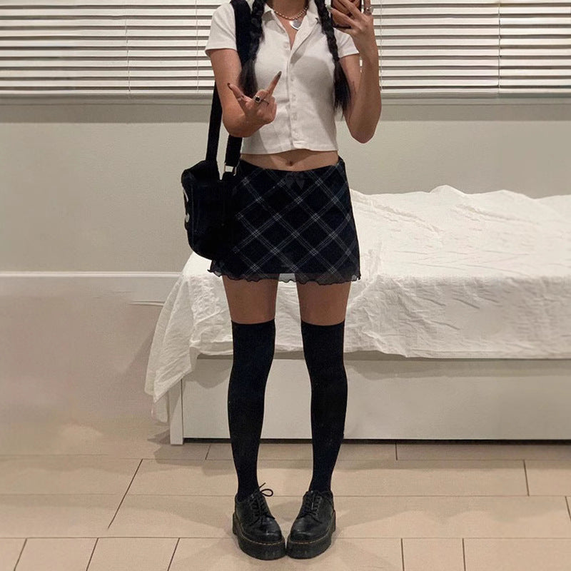 Damen Minirock mit modernem Karomuster und verspieltem Saum Sovae