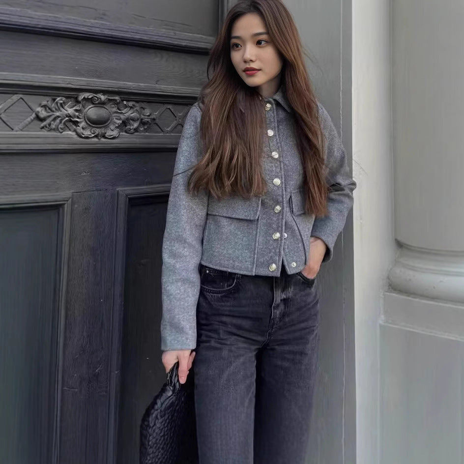 Damen modische Jacke mit praktischen Taschen Sovae