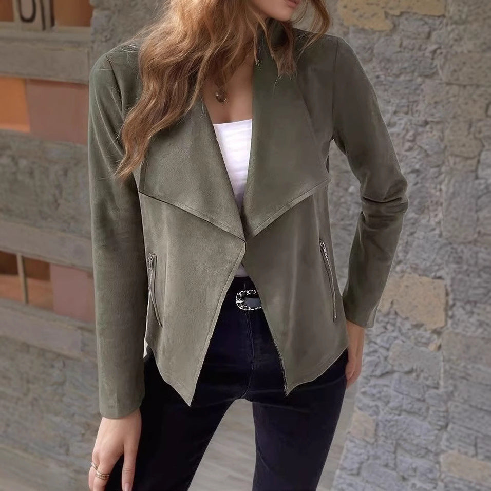Damen elegante Velourjacke mit asymmetrischem Revers Sovae