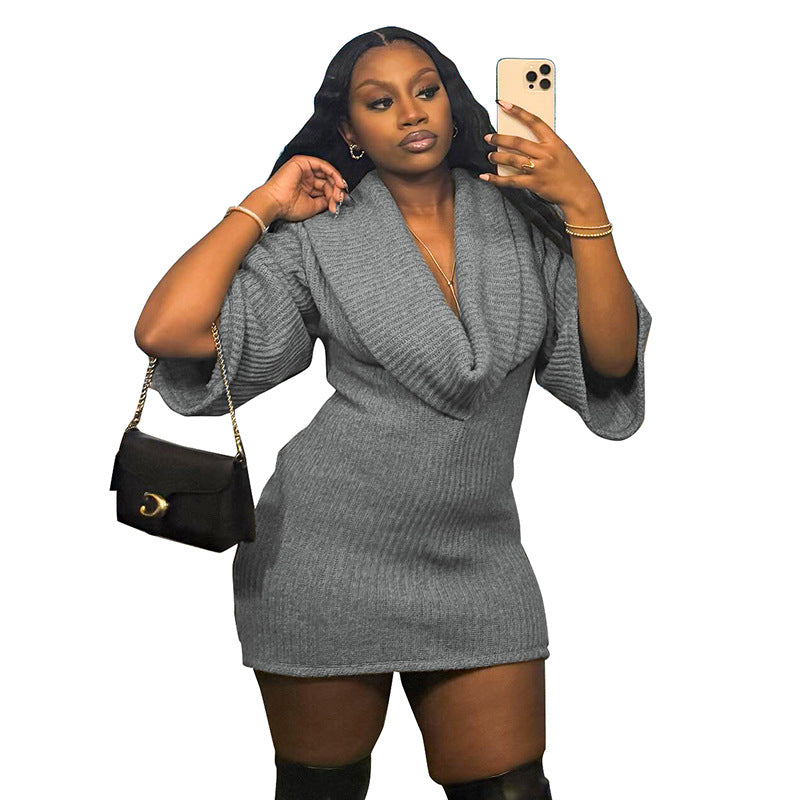 Damen Strickpullover mit weitem Schnitt und oversized Kragen Sovae