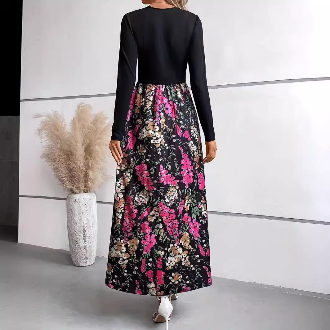 Damen Maxikleid mit floralem Design und langen Ärmeln Sovae