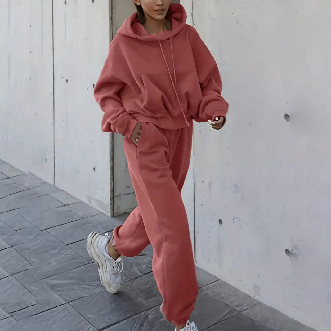Damen Fleece-Jogginganzug mit Oversized-Hoodie und elastischem Bund Sovae