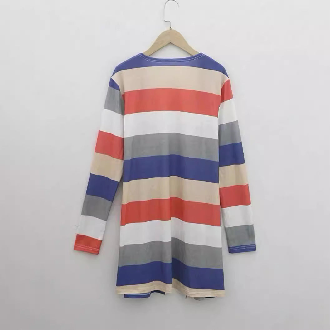 Damen Langarm-Strickjacke mit modischem Blockstreifenmuster Sovae