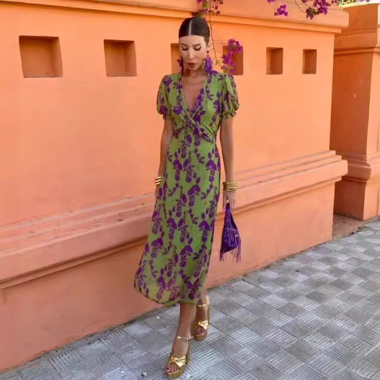 Damen Midikleid mit floralen Applikationen Sovae