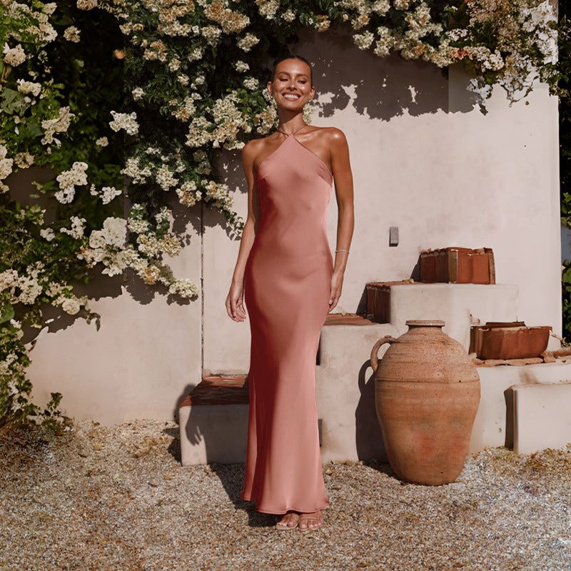 Damen elegantes Maxikleid mit Spaghettiträgern und fließendem Schnitt Sovae