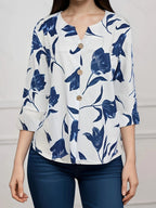 Damen Bluse mit floralem Design und Knöpfen Sovae