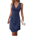 Damen Freizeitkleid mit tiefem V-Ausschnitt und dekorativen Raffung Sovae