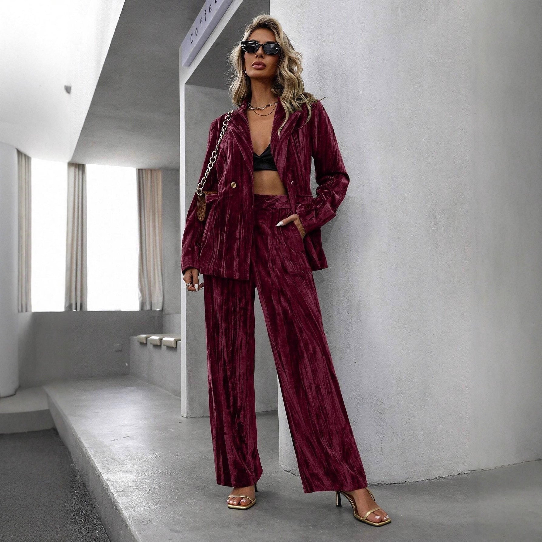 Damen Elegantes und bequemes Samtanzug-Set Sovae