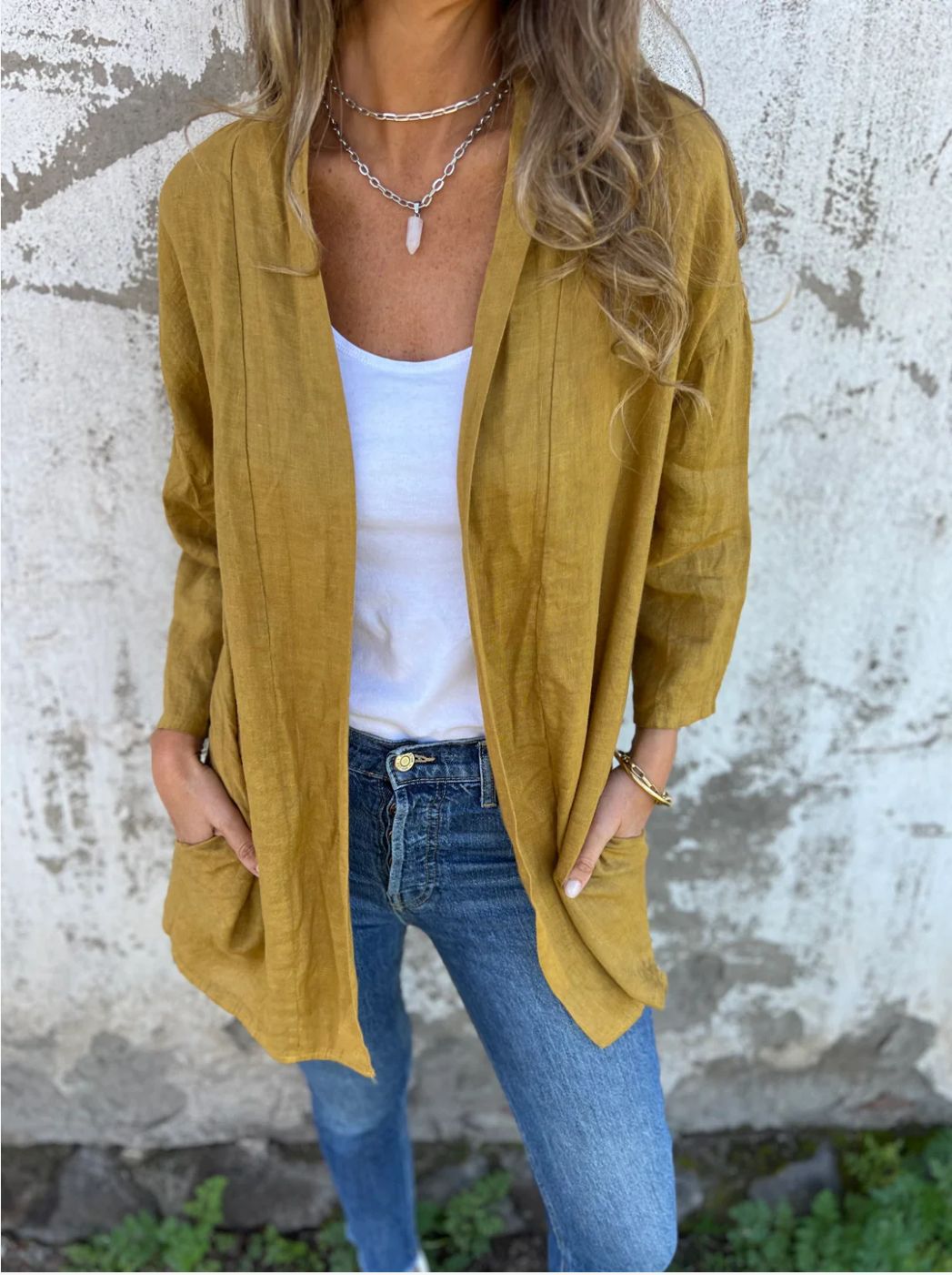 Damen lockere Leinenjacke mit innovativem Schnitt Sovae