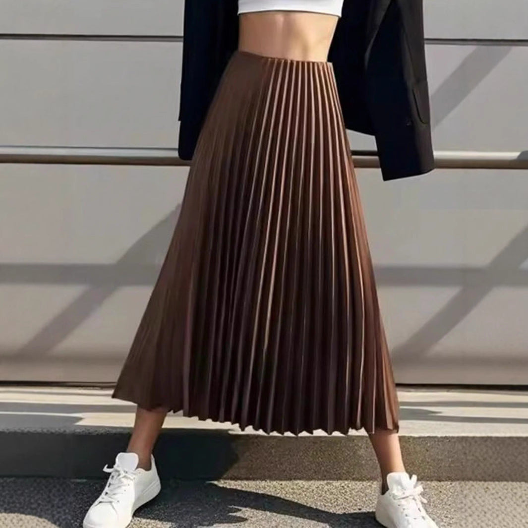 Damen Plissierter Midi-Rock mit elastischem Bund und schönem Schimmer Sovae