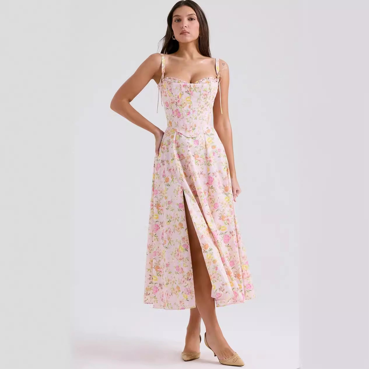 Damen Hochwertiges Maxikleid mit verspieltem Blumenmuster Sovae