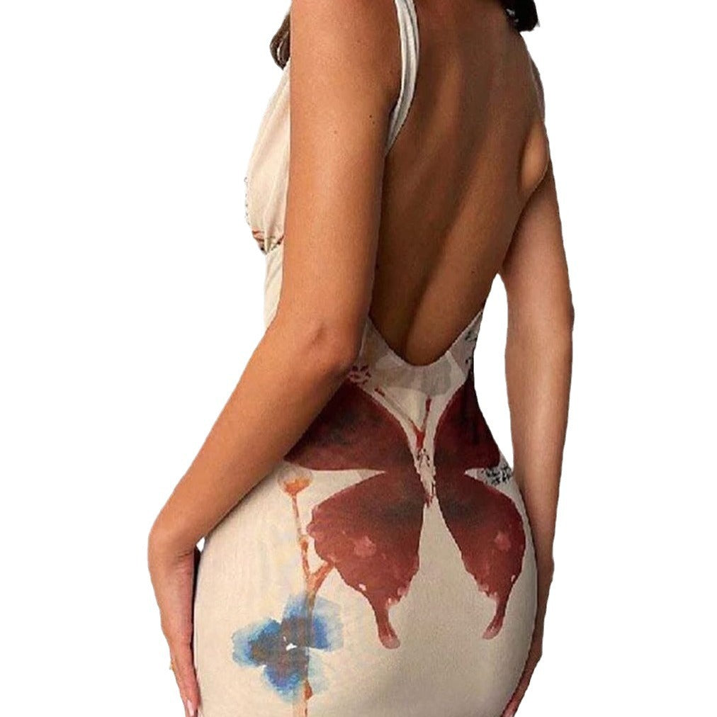 Damen Elegantes Maxikleid mit tiefem V-Ausschnitt und floralem Muster Sovae