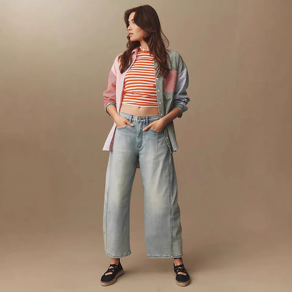 Damen Weit geschnittene High-Waist Jeans mit modischem Detail Sovae