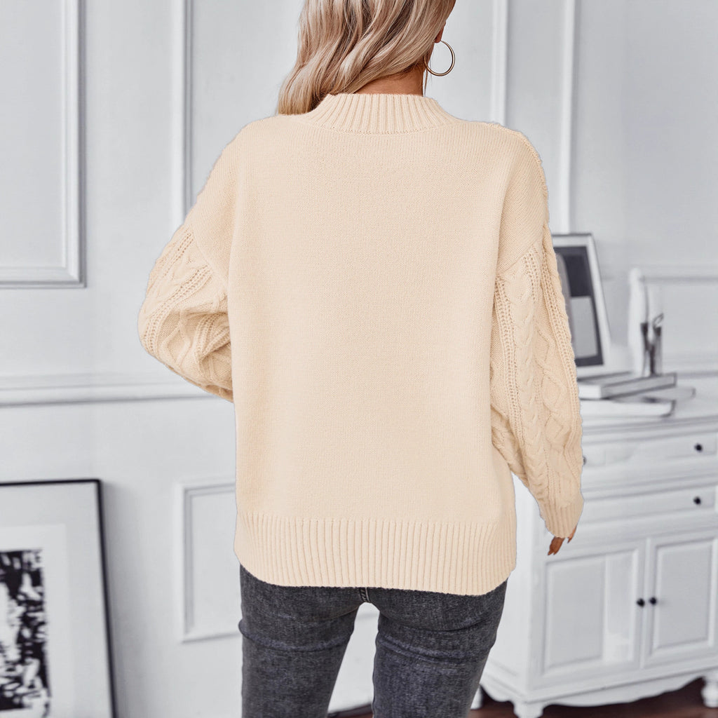 Damen modischer Strickpullover mit einzigartigem Zopfdesign und Rundhalsausschnitt Sovae