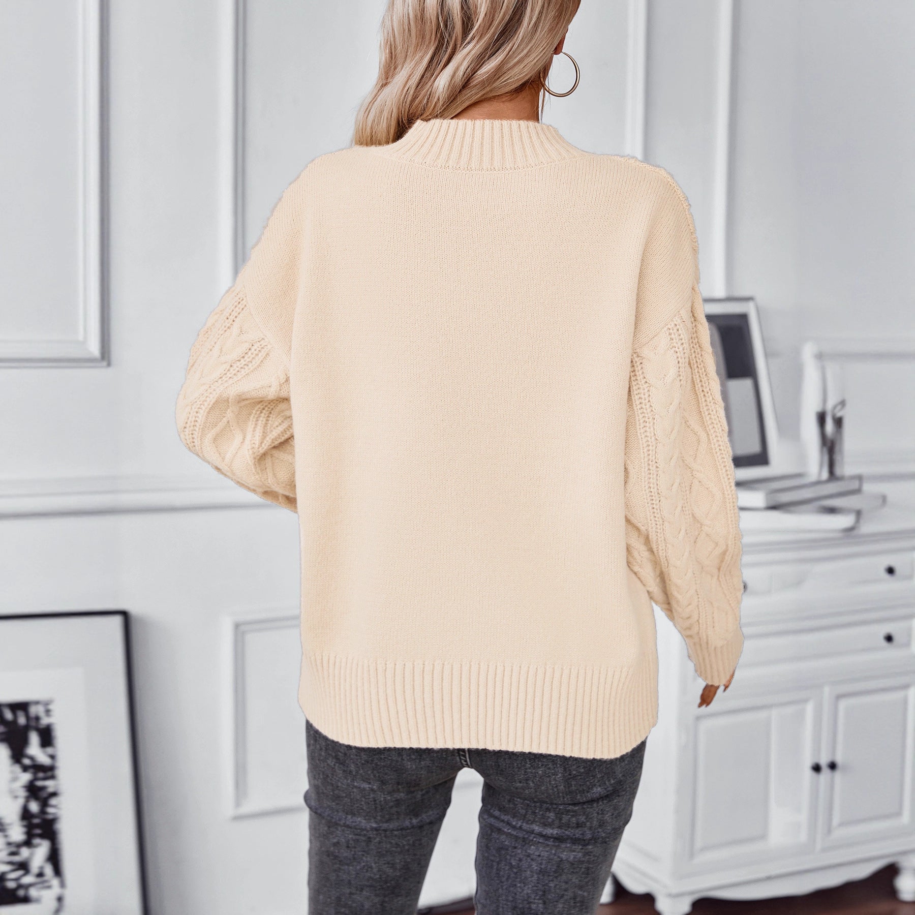 Damen modischer Strickpullover mit einzigartigem Zopfdesign und Rundhalsausschnitt Sovae