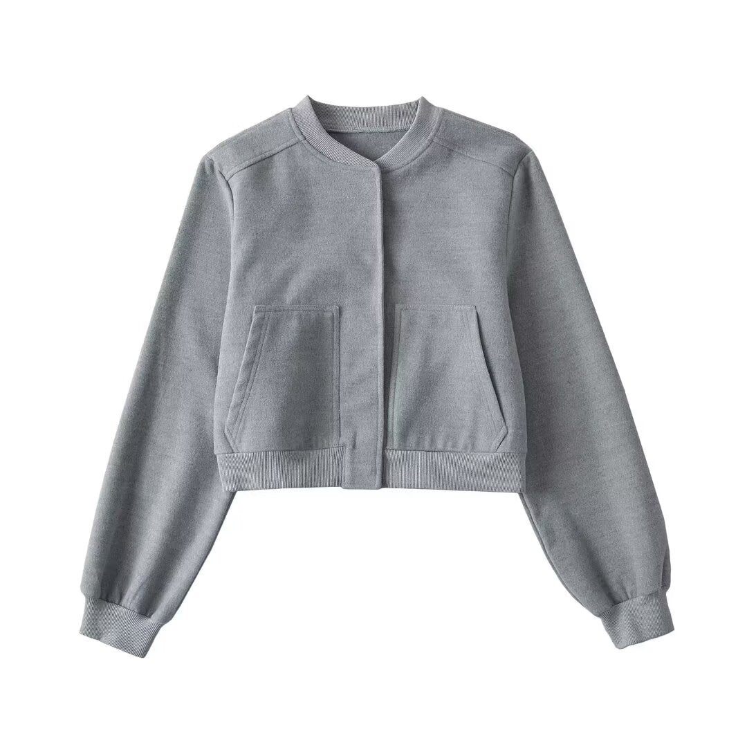 Damen lässige cropped Sweatjacke mit Taschen Sovae