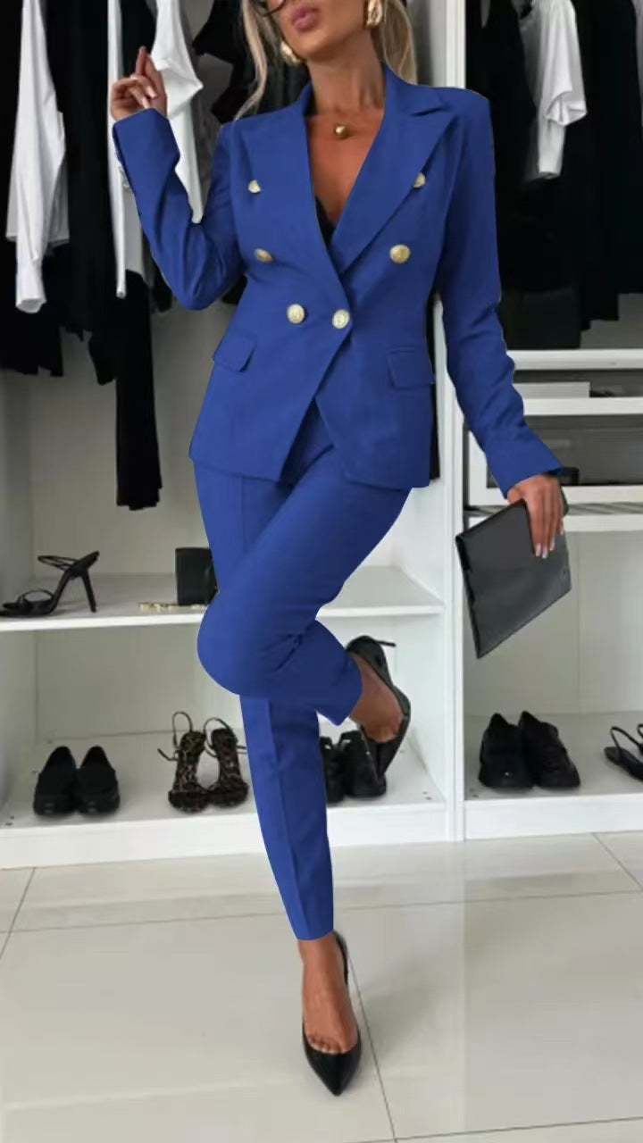 Damen elegantes Tailored Anzug-Set mit doppelter Knopfleiste Sovae