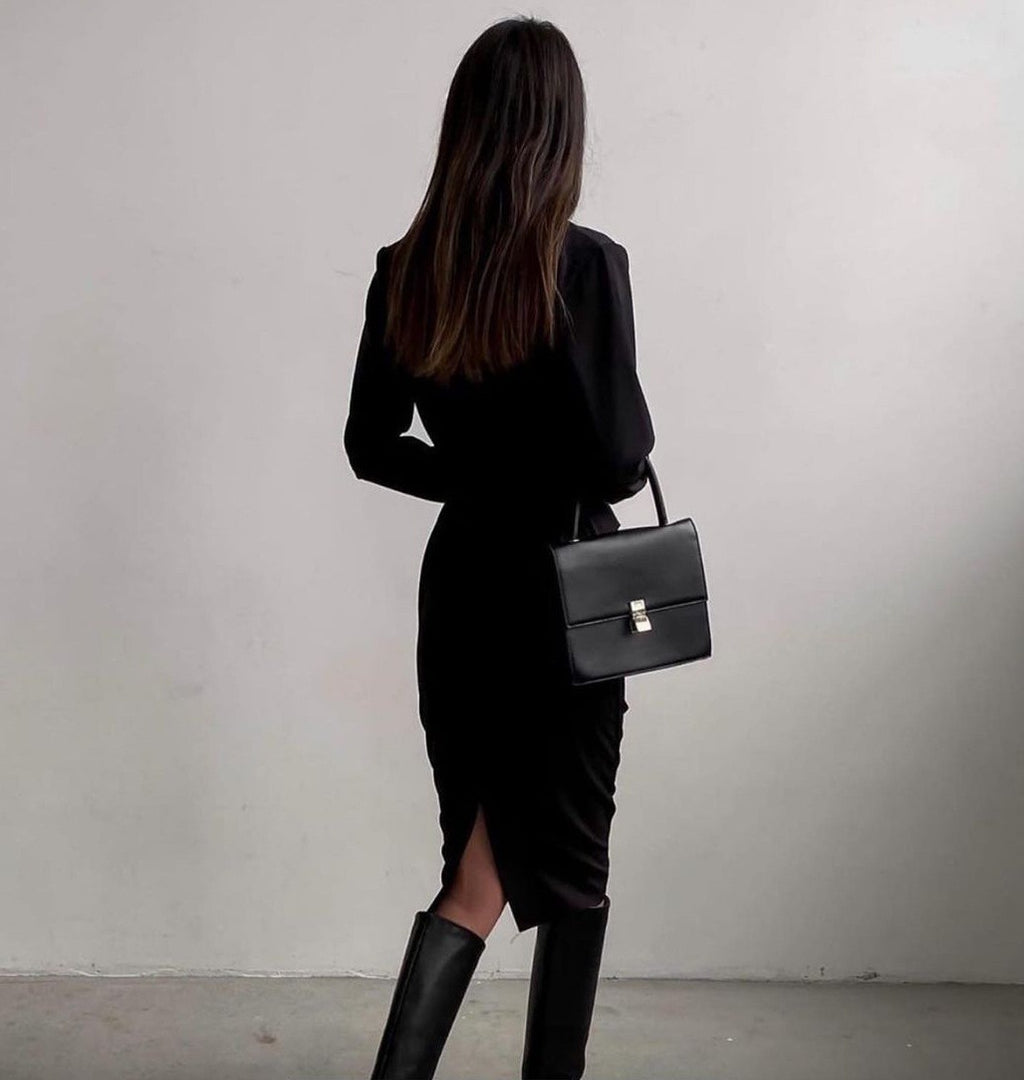 Damen Elegantes Wickelkleid mit langem Arm und fließendem Schnitt Sovae
