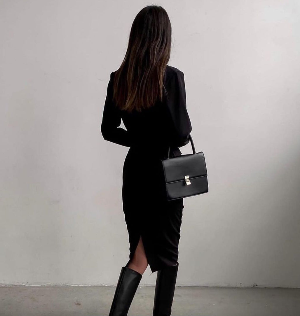 Damen Elegantes Wickelkleid mit langem Arm und fließendem Schnitt Sovae