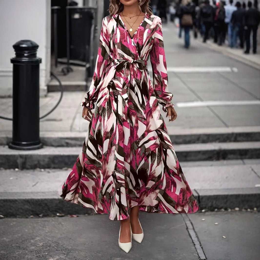 Damen Elegantes Maxikleid mit floralem Druck und Gürtel Sovae